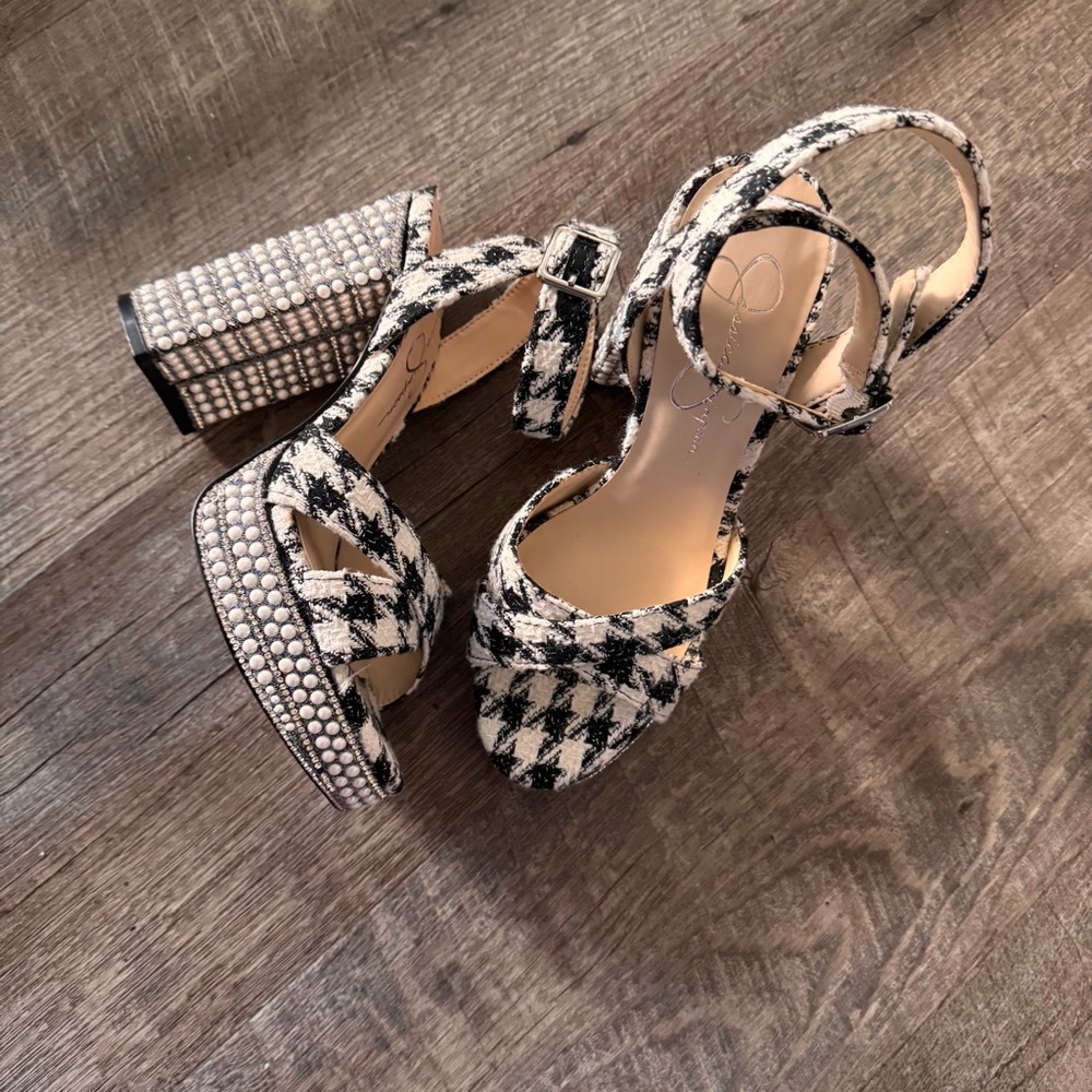 Jessica Simpson Black and White Tweed Platform Sandals